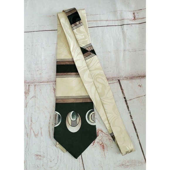 Christian Armand Men's Cream Green Abstract Design Rare Hand Made Necktie - Picture 10 of 12